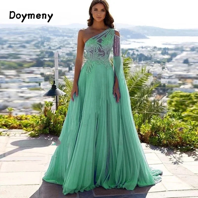 Doymeny-vestido De noche De gasa con un hombro al descubierto, traje De Fiesta Formal árabe saudita, para celebridades