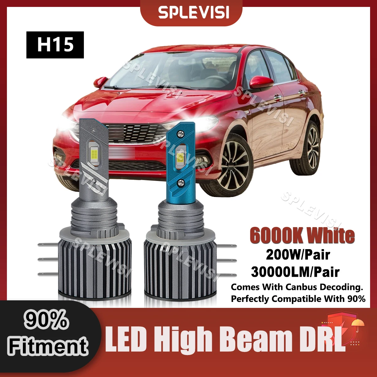 

6000K HID White H15 LED High Beam/Day Running Light Canbus For Fiat Tipo 2016 2017 2018 2019 2020 Car Lamp Bulbs