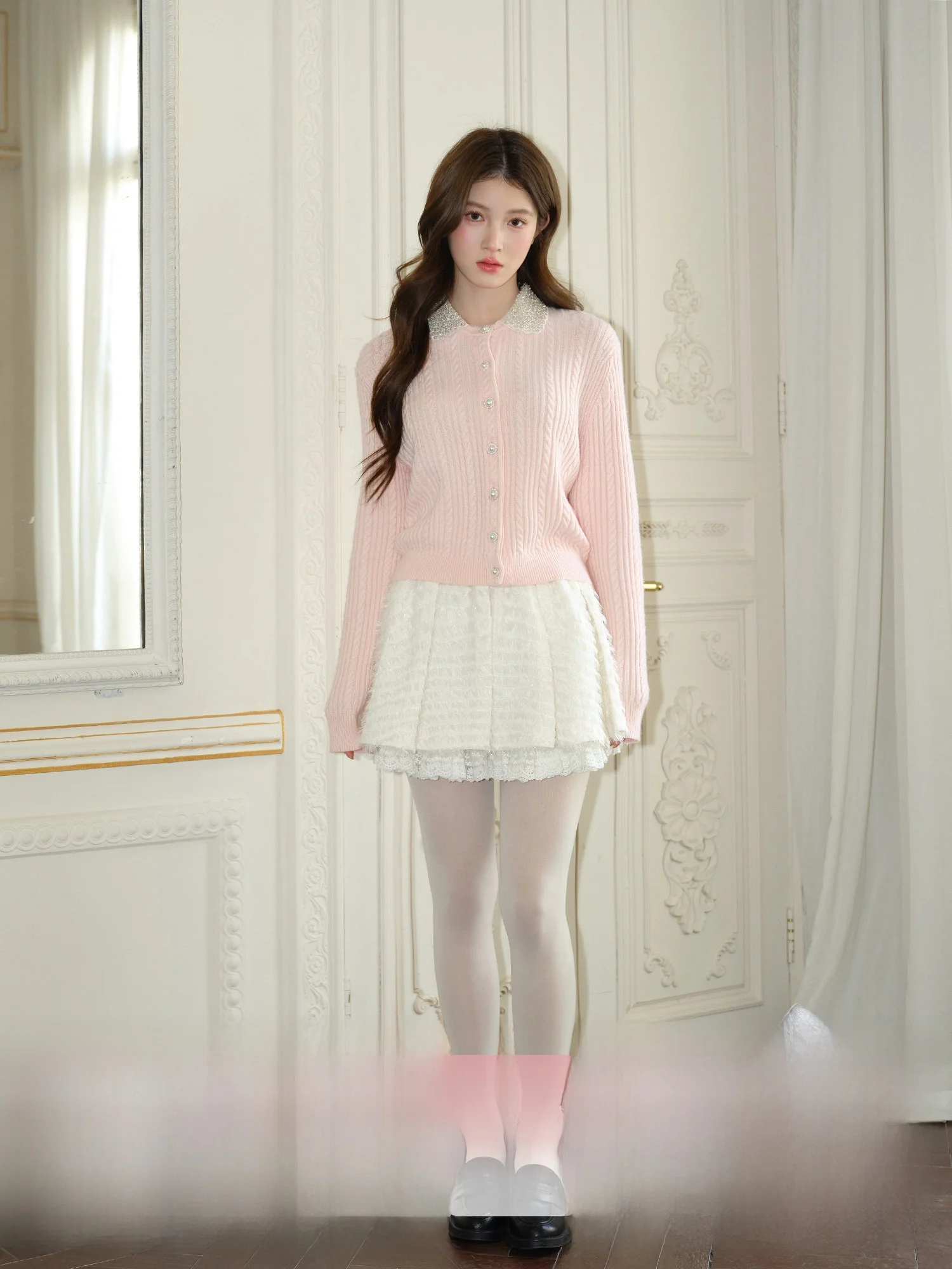 

Белая плиссированная юбка А-силуэта с кисточками и кружевом, с подкладкой, для молодых женщин, зимний сезон