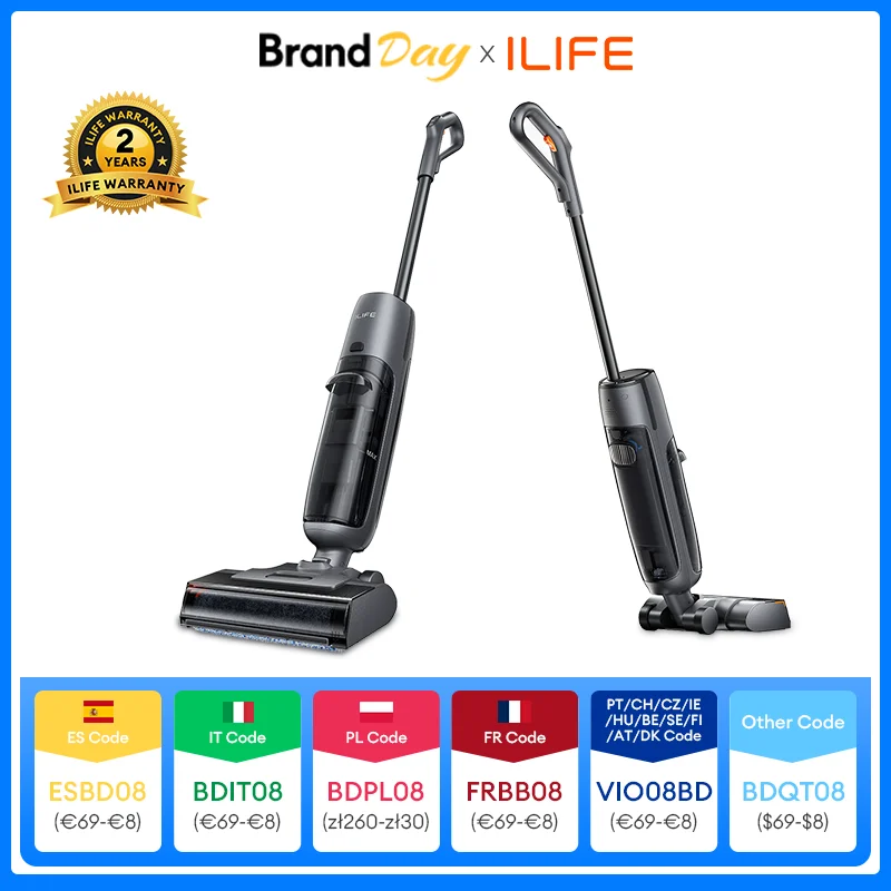ILIFE W90 Pro, serpillière intelligente sans fil, humide et sèche, aspiration 7000Pa, auto-nettoyage en 1 minute, grand réservoir d'eau double, mise à jour W90