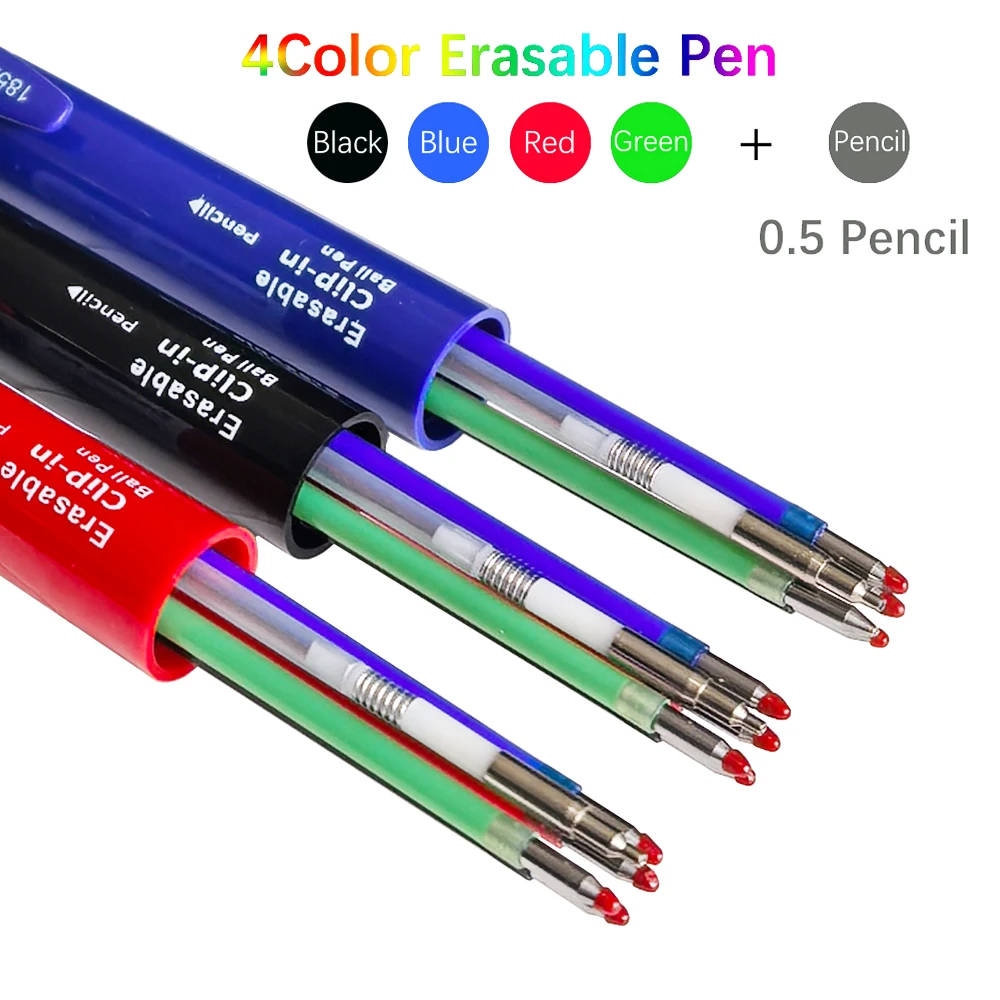 5 In 1 Multicolor Erasable Gel Pen with 4 Colors Replaceable Pen Refill 1 Automatic Pencil Lead Stationery School Writing Supply