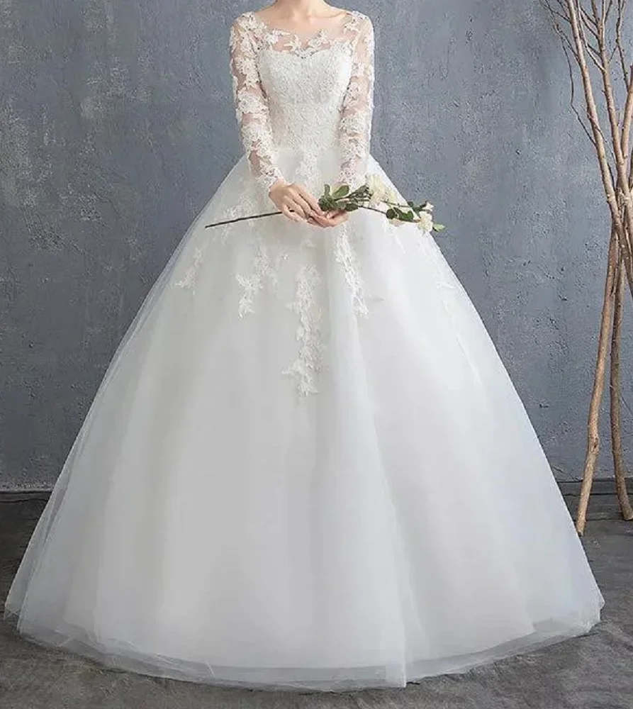 Wedding Dress Full Sleeve Lace Up Ball Gown Princess Wedding Dresses Robe De Mariee Bride Flower Ball Gowns Bride Dress