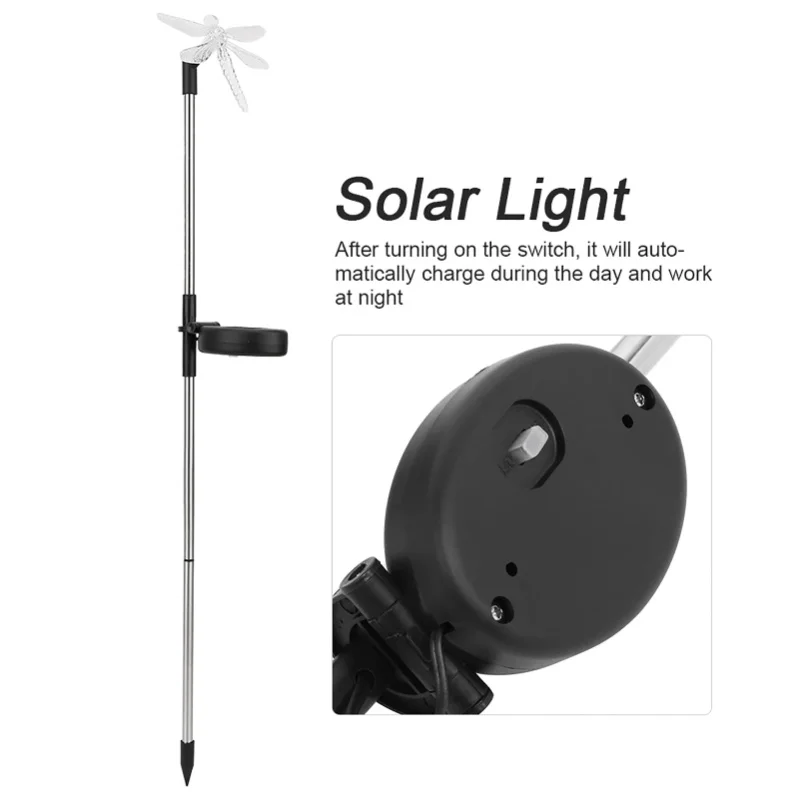 2Pcs/Set Unique Dragonfly Solar LED Lawn Light Color Changing Garden Stake Light Decoration