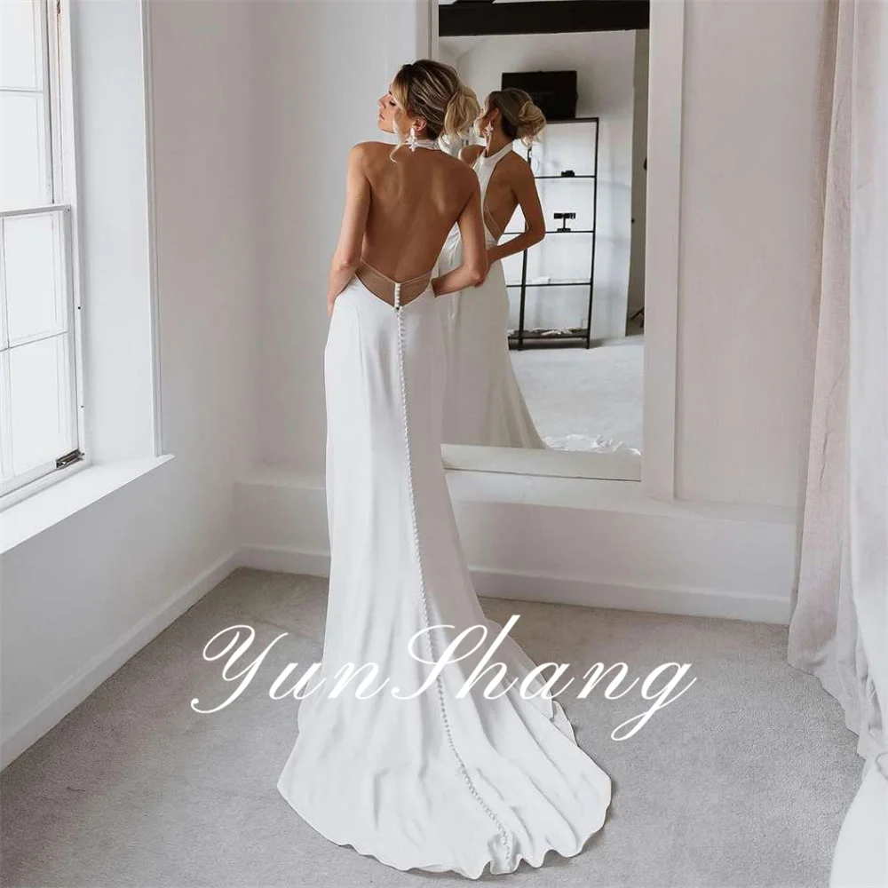 Yunshang simples sereia vestidos de casamento 2024 halter aberto volta split botões sem mangas vestido de noiva novia personalizado