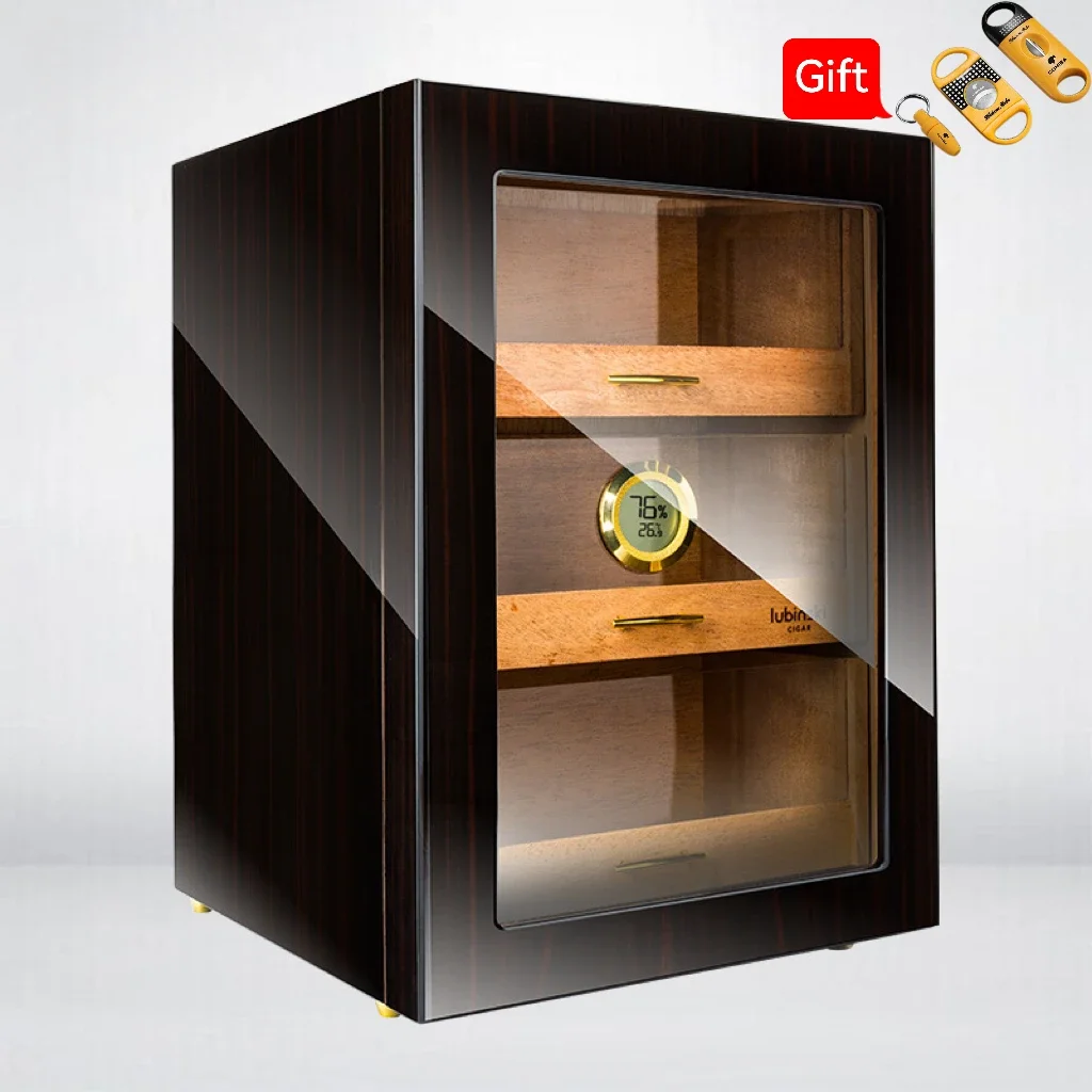 

Spanish Cedar Wood Humidor Three-layer Perspective Window Cigar Cabinet Cigar Display Moisturizing Box with Thermohygrometer