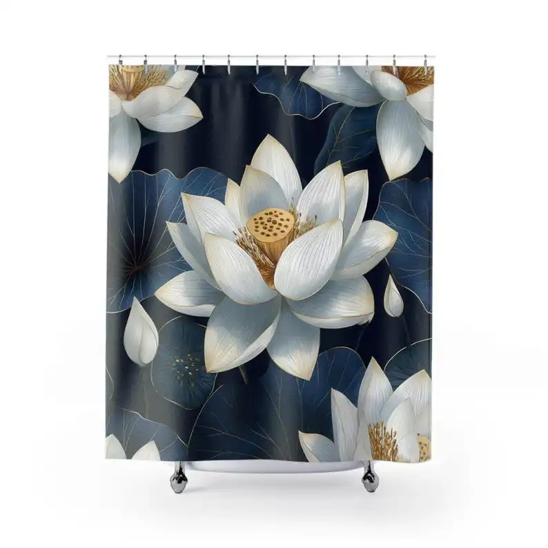 Elegant Lotus Floral Shower Curtain - Bathroom Decor, Boho Style, Home Decor, Gift for Her, Zen Bathroom