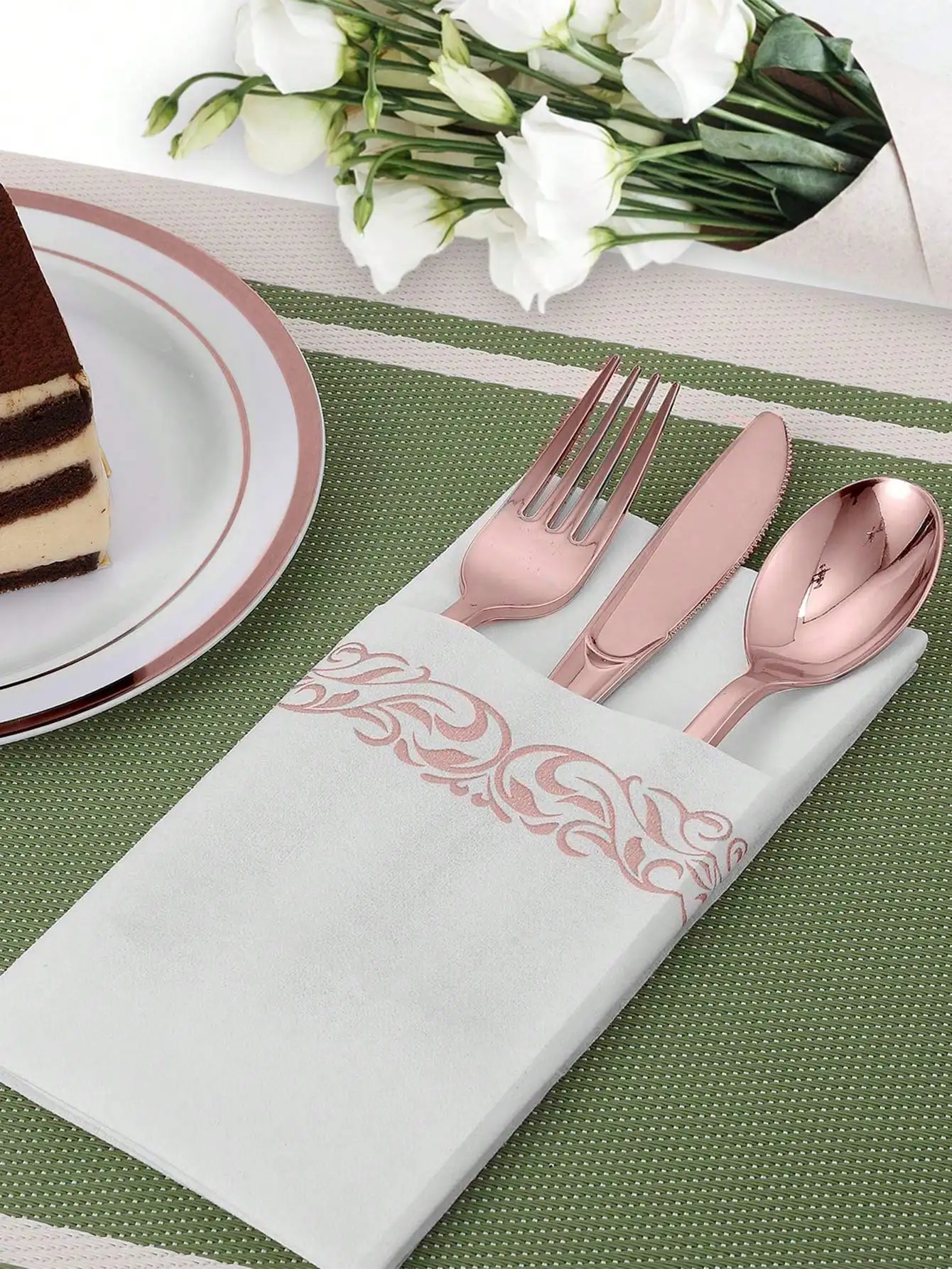 25pcs - Rose gold European style disposable napkins for Western cuisine