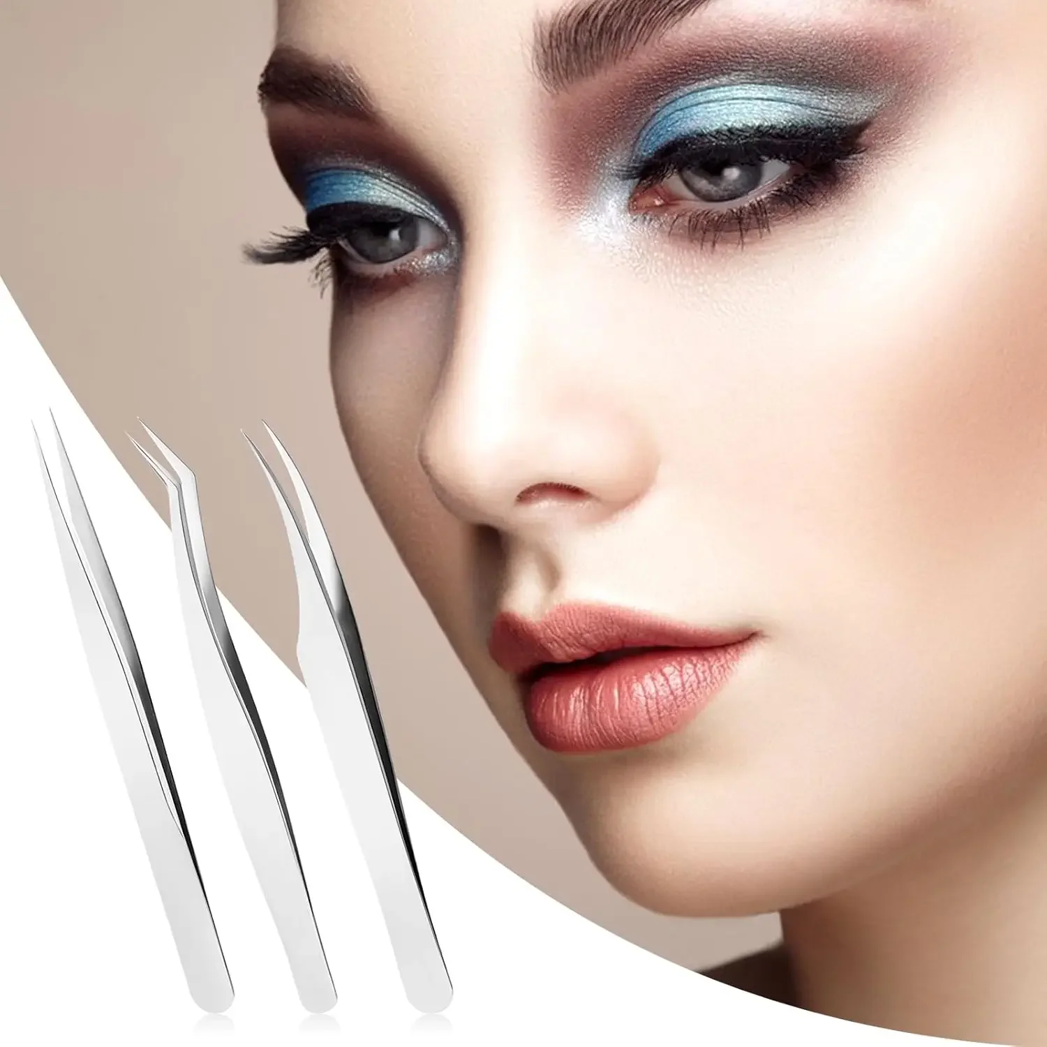 1/3 個まつげピンセットまつげエクステンション用高精度ステンレス鋼ストレート先端ピンセット湾曲した先端ピンセット女性のための