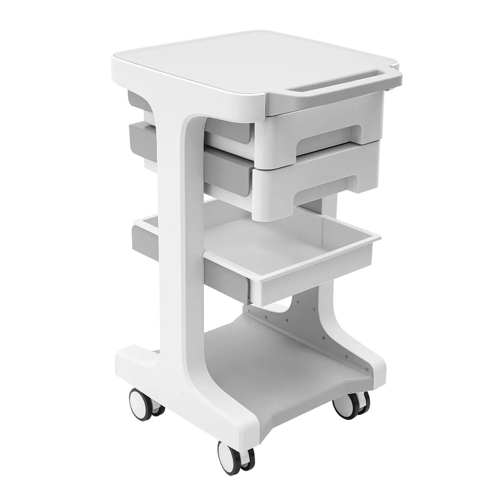 Mobile Storage Cart with 3 Tiers & 2 Drawers Durable ABS Smooth Rolling Wheels Lockable Modern Design for Salon Home