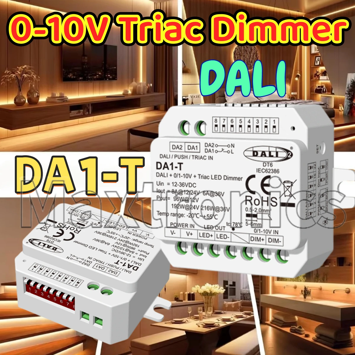 Skydance DALI + 0/1-10V + Triac Dimming Constant Voltage LED Controller DA1-T DT6 for 5050 2835 COB Single Color LED Strip light