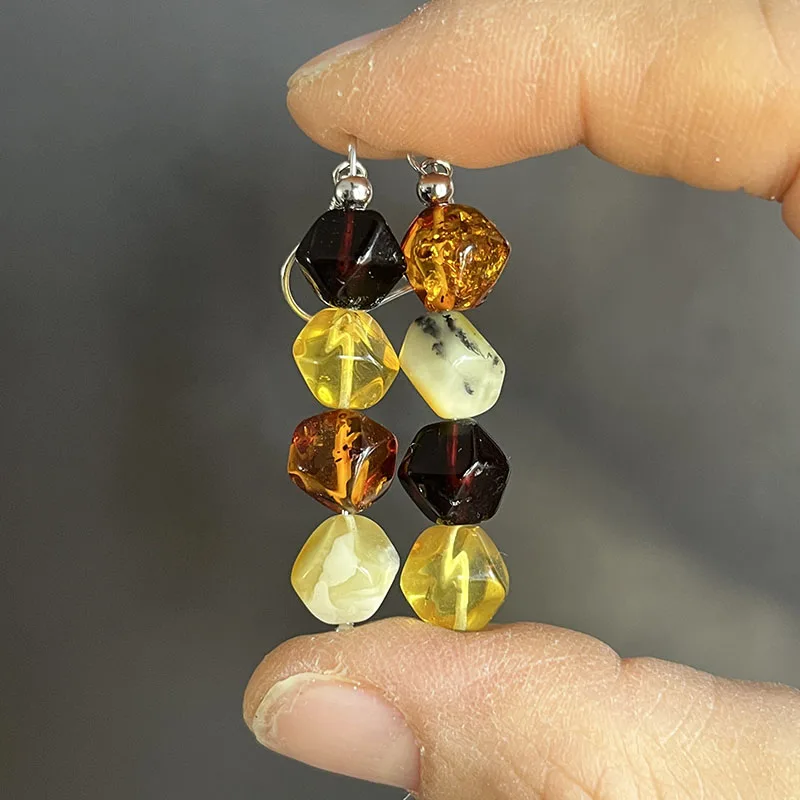 متعدد الألوان العنبر أقراط للنساء هدية S925 الفضة رائع القرط المتدلي البلطيق 2026 جديد فريد الأوجه كهرمان حقيقي مجوهرات #2