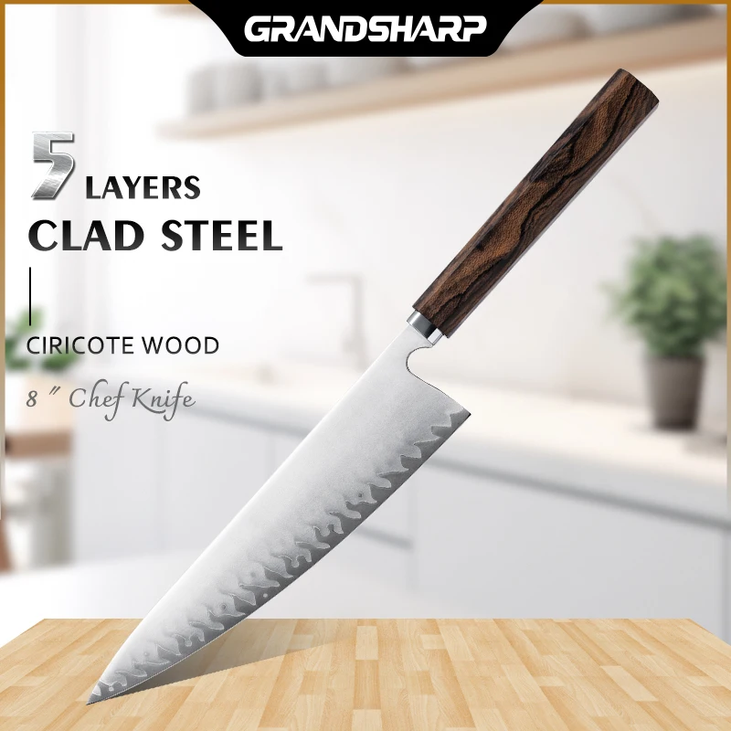 

Grandsharp Janpanese 8''Chef Knife Hand-Forging 2 Layers of 430 Stainless Steel Sharp Slicing Cleaver Salmon Fish Sushi Knives