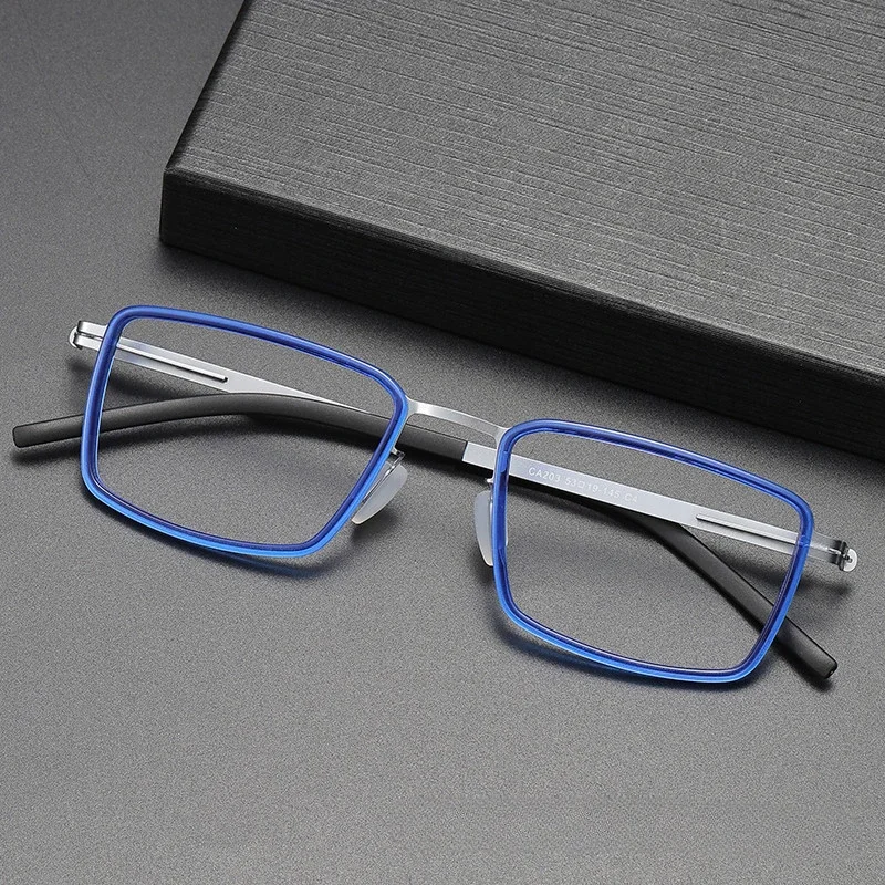 

Business Square Myopia Glasses Optical Blue Light Frame Screwless Big Face Men's Women's CA203 Spectacle Stainless Steel Frames