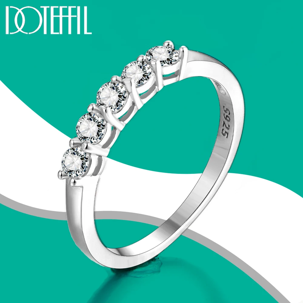 

DOTEFFIL D Color 3mm VVS1 Five Moissanite Ring S925 Sterling Silver White Gold 0.5CT Diamond with GRA for Women Jewelry