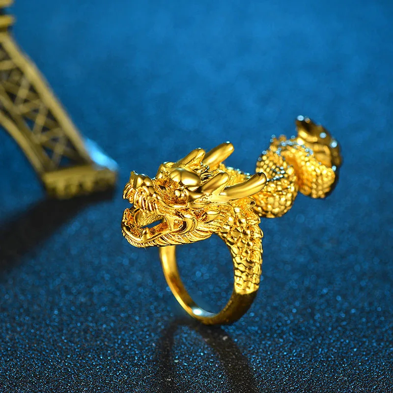 

Dragon Head Open Ring Unisex 24K Gold AU999 - Rich gold dragon luster, hand-friendly open design, mellow 24K, reliable AU999