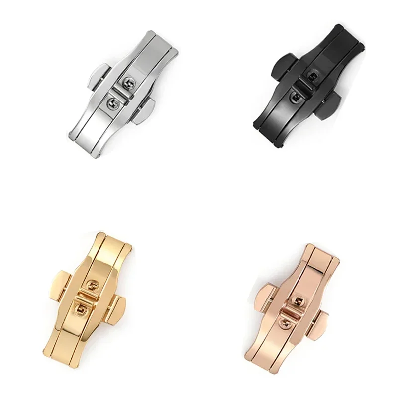Polished Stainless Steel Buckle Watch Band Button Butterfly Clasp Double Press Folding Buckles Universal Strap Watch Accessories
