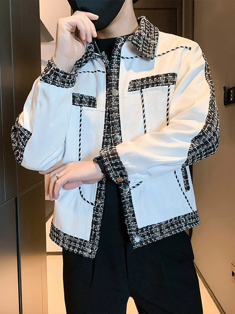 

Spring Autumn Men's Jaet Trendy Versatile Design Splice Collar Haome 2023 New High-End Feel Polyester Fiber 00%