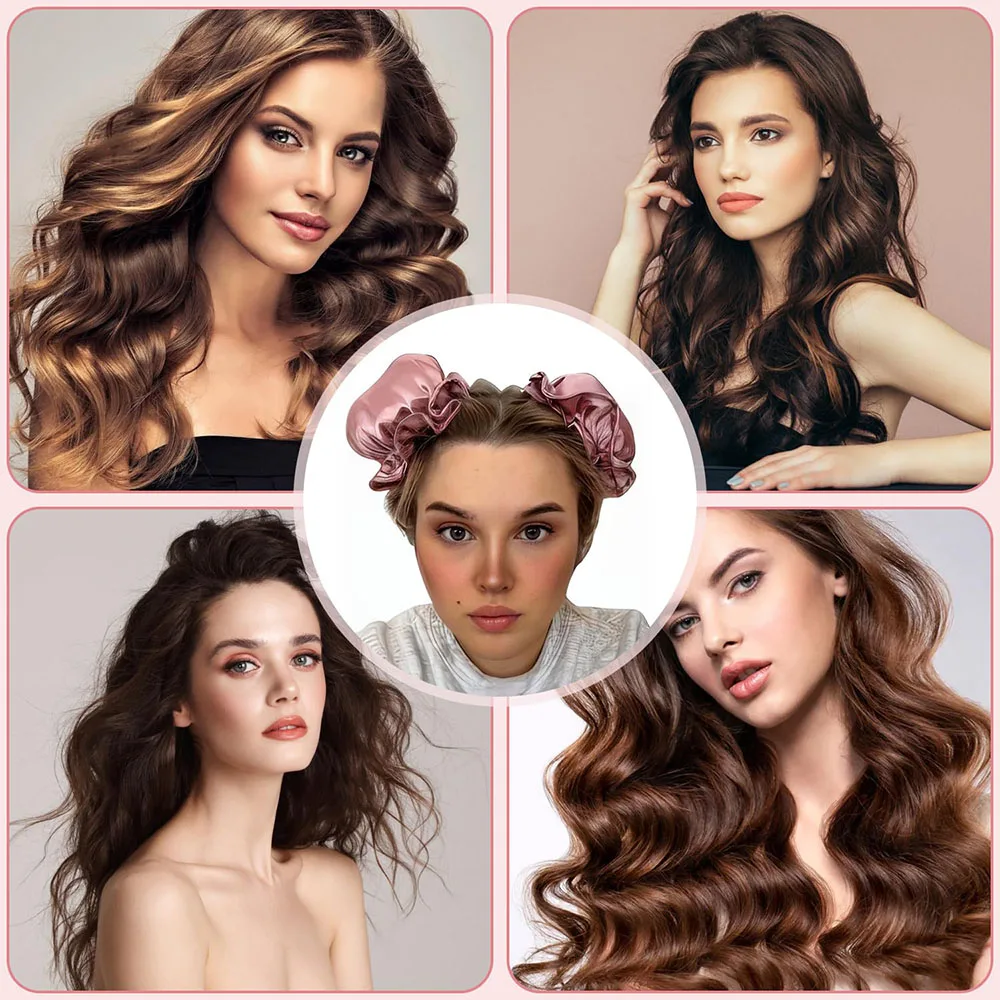 Satin Heatless Hair Curler Pillow Soft Rollers with Hair Caps Soft Heatless Curling Rod Headband for All Hair Types No Heat