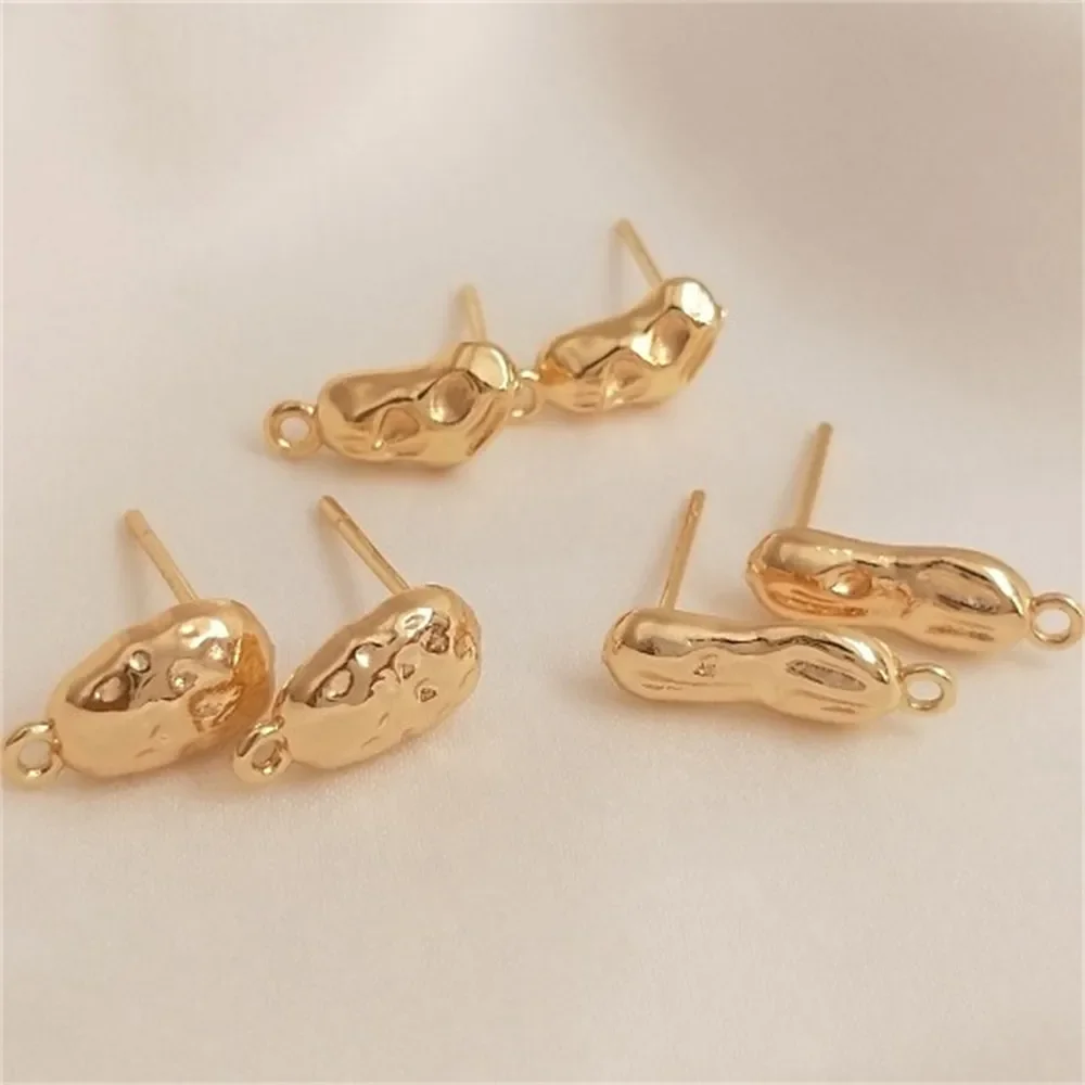 14K Package Gold Concave Convex Irregular Oval 925 Silver Needle Earrings Handmade DIY Earrings E059