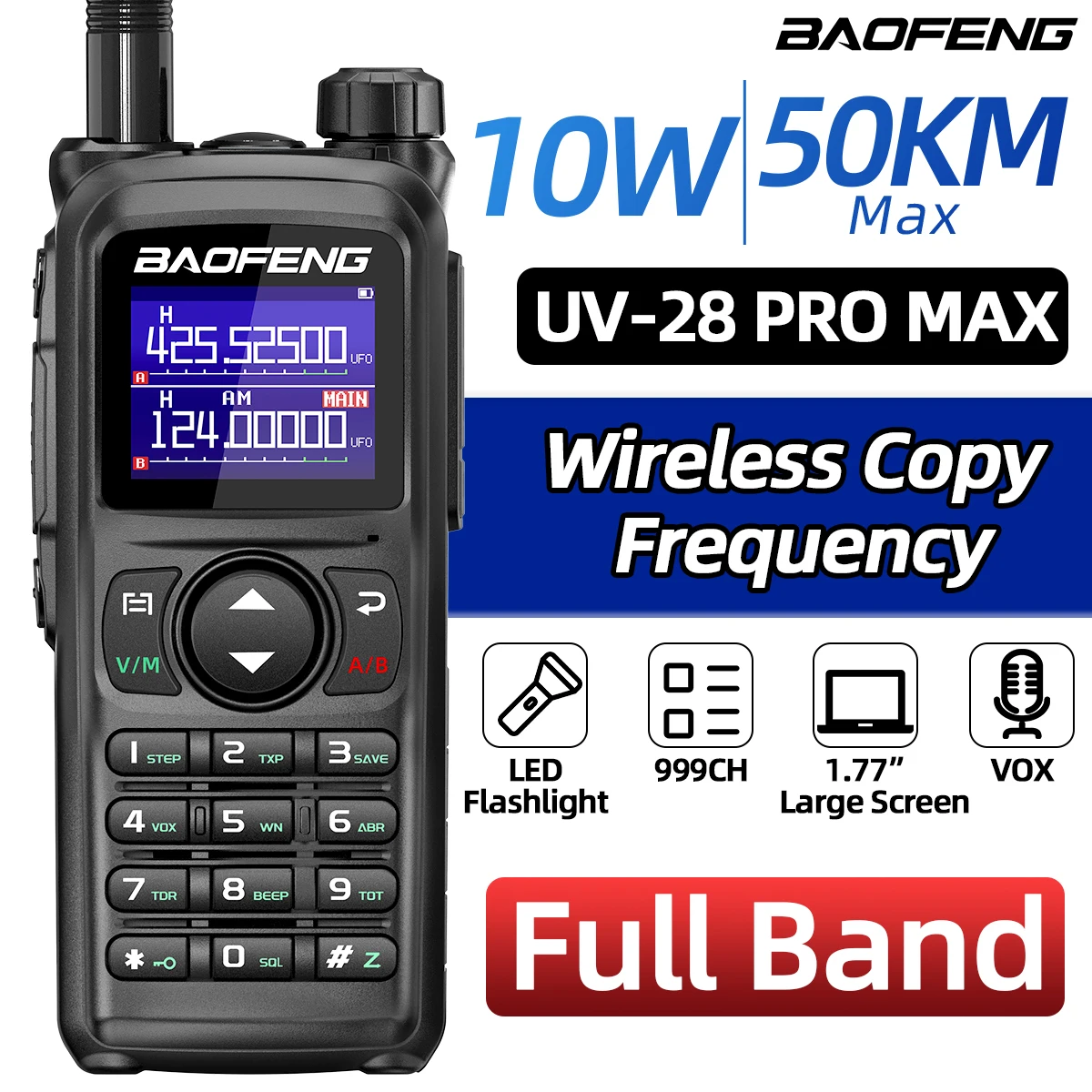 BAOFENG UV-28 PRO MAX Walkie Talkie Multi Band Wireless Copy Frequency Long Range Type-C AM FM NOAA 999CH Two Way Radio