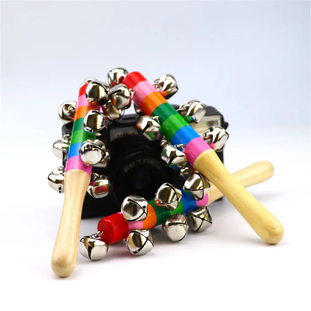 Handbell Colorful Handheld Educational Puzzle Early Education Cross Handbell Wooden Handheld Toy Baby Toy Wooden Rainbow Cross