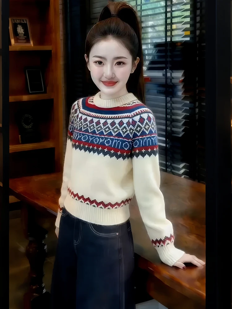 

Korean Sle round Ne Knitted Sweater Women's Faionable Versatile Spring High End Premium Age Defng Long Sve Top