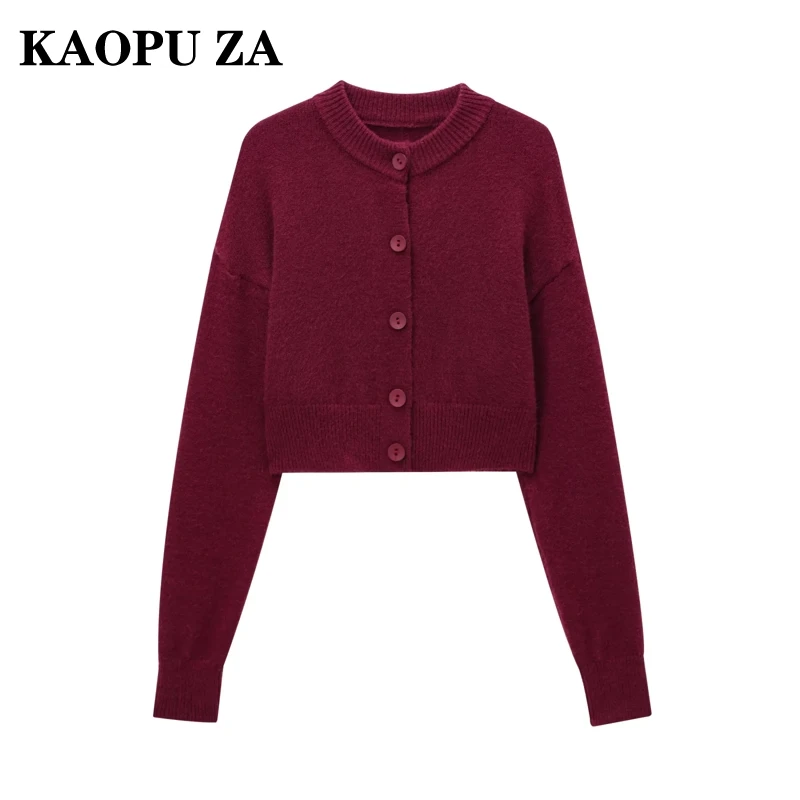 KAOPU ZA 2024 Autumn Woman Casual O-Collar Single-breasted Cardigan Coat Female Fashion Long Sleeve Solid Color Knit Jacket Top