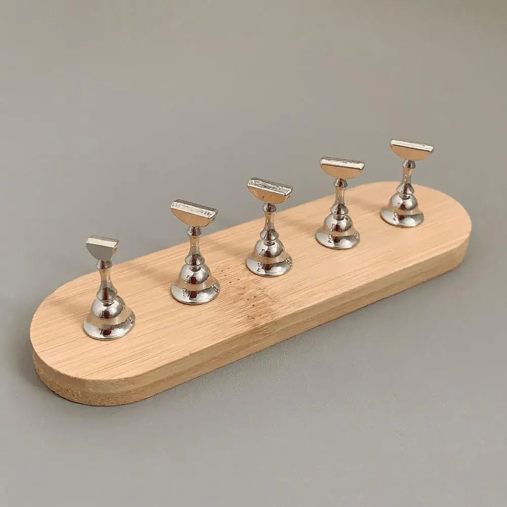 Nail Holder 1 Set Fashion Alloy Chess Bamboo Base  Japanese Style Nail Art Holder Practice Display Rack Women Supply