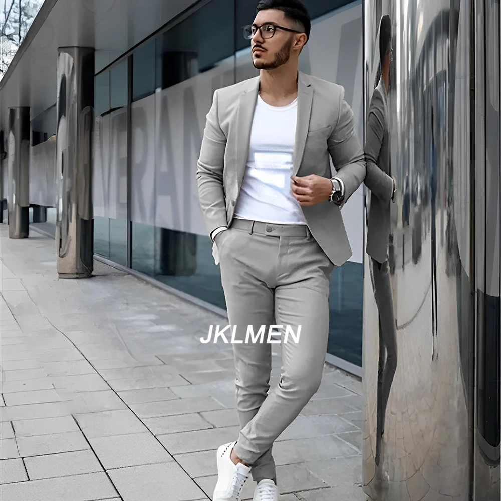 Gray Men\'s Suit 2 Piece Suit Summer Casual Jacket Pants Formal Wedding Tuxedo Groom Clothes Custom Color Blazer XS-5XL