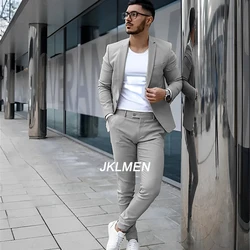 Gray Men's Suit 2 Piece Suit Summer Casual Jacket Pants Formal Wedding Tuxedo Groom Clothes Custom Color Blazer XS-5XL