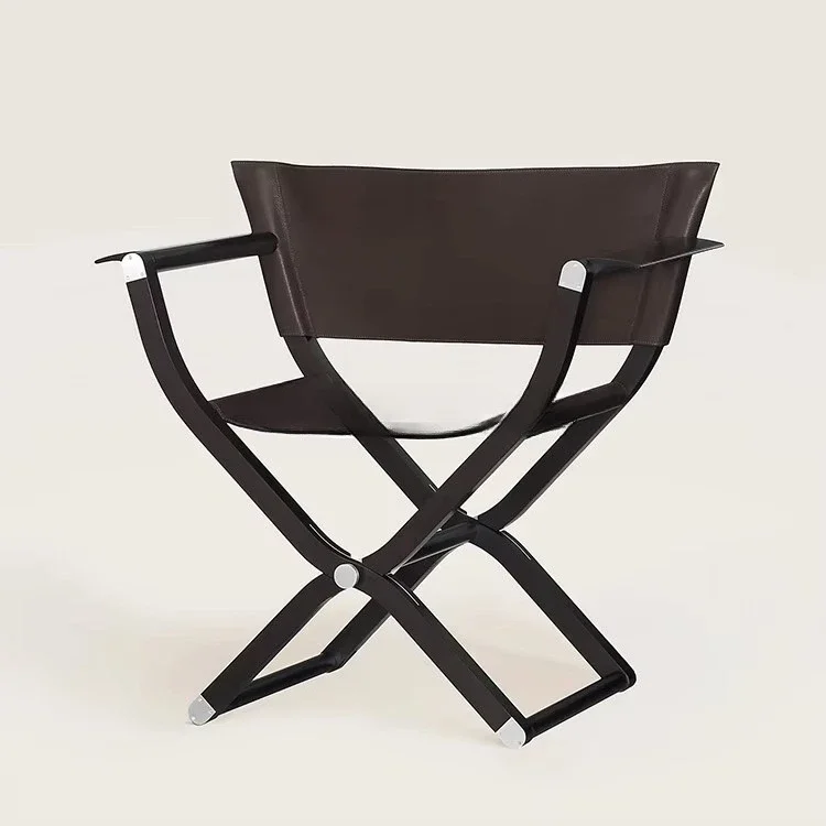 Leather Portable Foldable Outdoor Chair Camping Wood Chair Italian Luxury Leisure