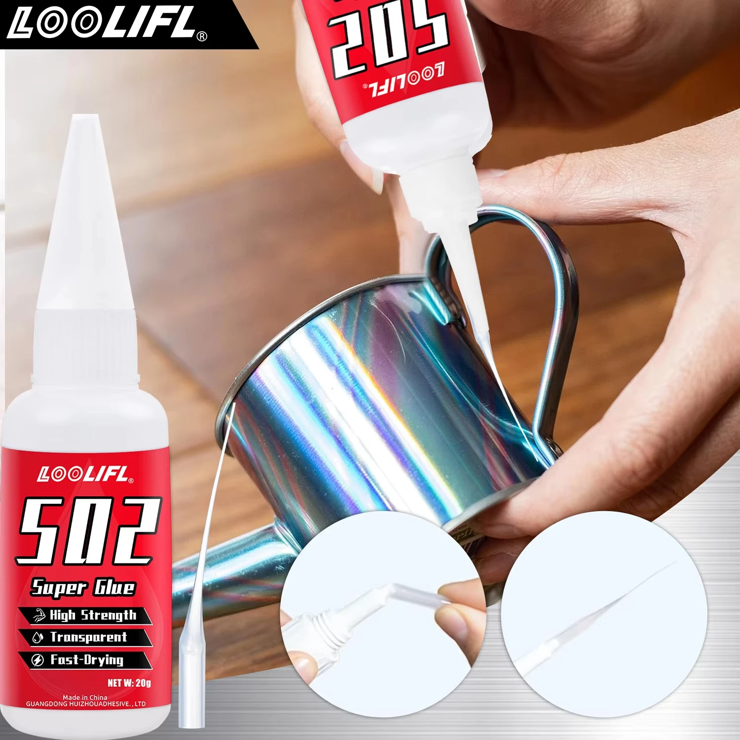 Lo0Lifl502 Strong Adhesive 20g, Fast-Drying Instant Adhesive, High-Strength Transparent Universal Repair Glue, Multi-Purpose Strong Bonding Glue, Suitable for Metal, Plastic, Wood, Ceramics, Glass, Rubber, Leather, DIY and Shoe Repair