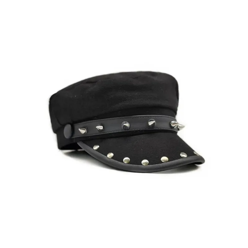 

Sweet Cool Spice Girl Style Riveted Spider Hoop PU Leather Newsboy Hat Fashion Trend Shopping Face Small Beret