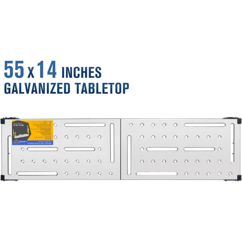 Batteries TECK Plate-forme de travail portable en acier polyvalente, table de soudage avec roulettes, brittop galvanisé, 1100 artériel. Loa, 55x14 pouces