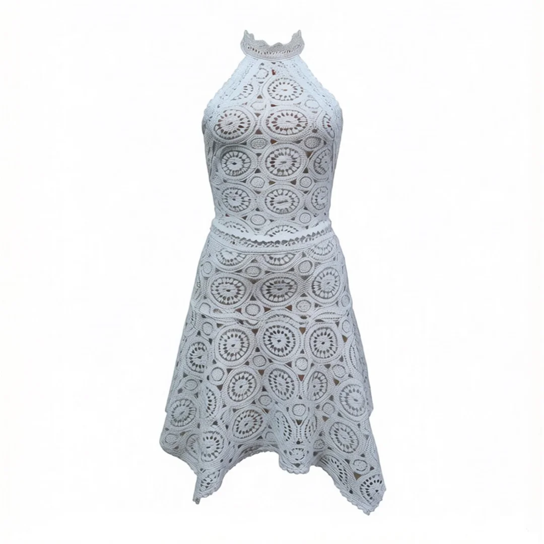 Neues, ausgestelltes, gehäkeltes, gestricktes 2-teiliges Set, Tunika, Strandkleid, Strandmode, Damen V8391 – Detail 6