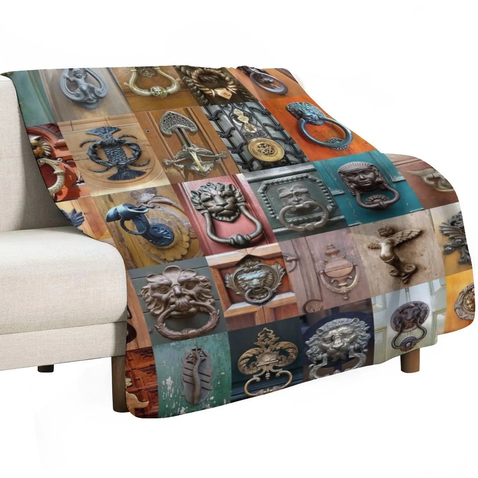 Door Knockers Throw Blanket Shaggy funny gift For Decorative Sofa Moving Thin Flannel Blankets