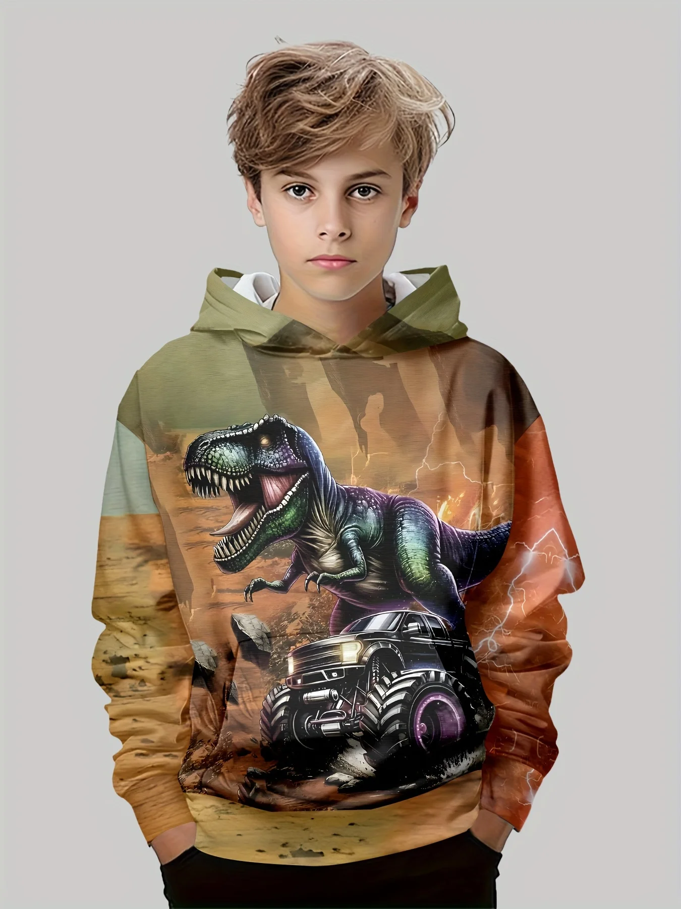 Kinder Kleidung Jungen Hoodies Langarm 3D Dinosaurier drucken Kinder Frühling Herbst Kleidung lässig stilvolle Outdoor-Jungen Kleidung Tops – Detail 9