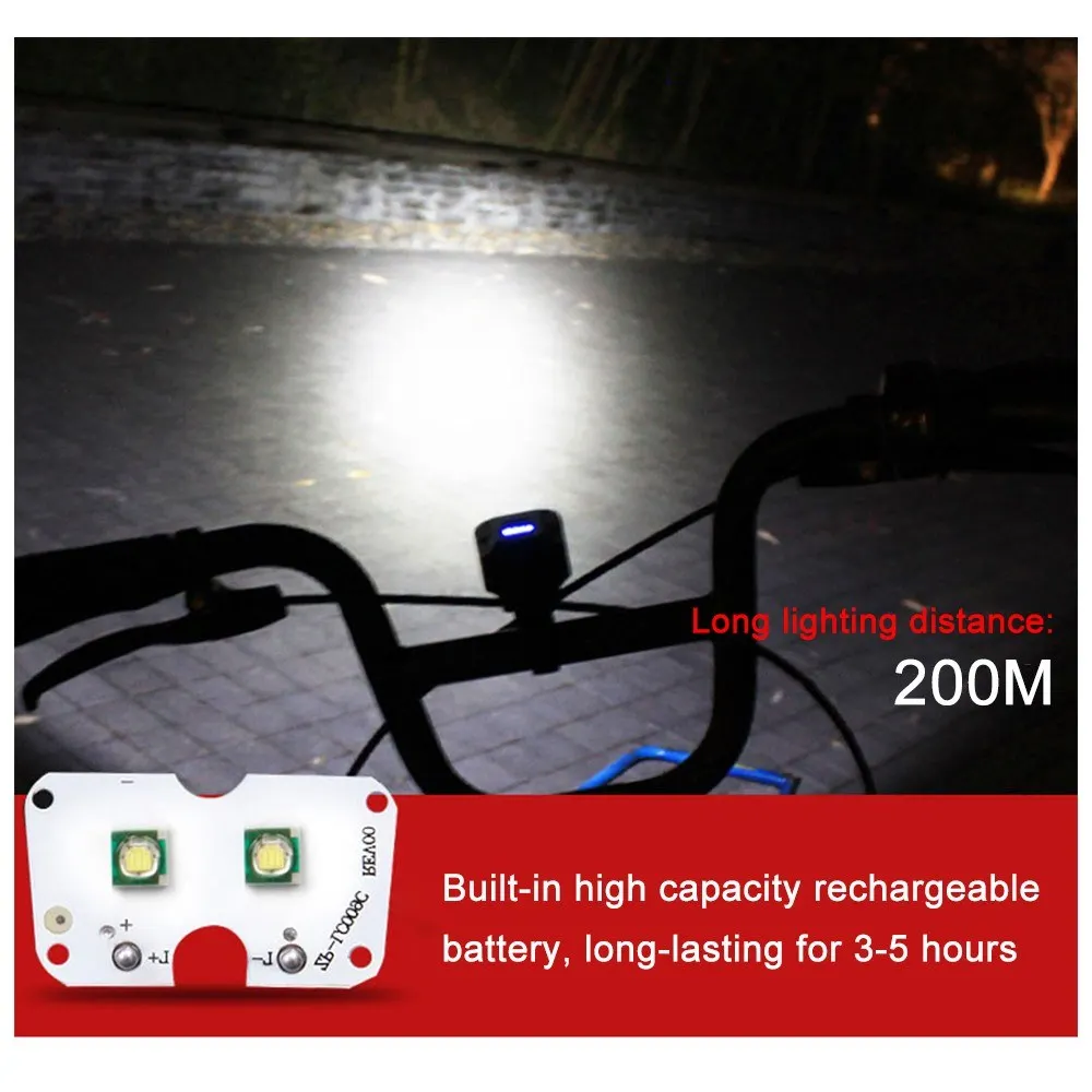 Rechargeable Bike Front Light Lamp Double Adjustable Setting 3 Lighting Modes Water Resistance for Outdoor Use