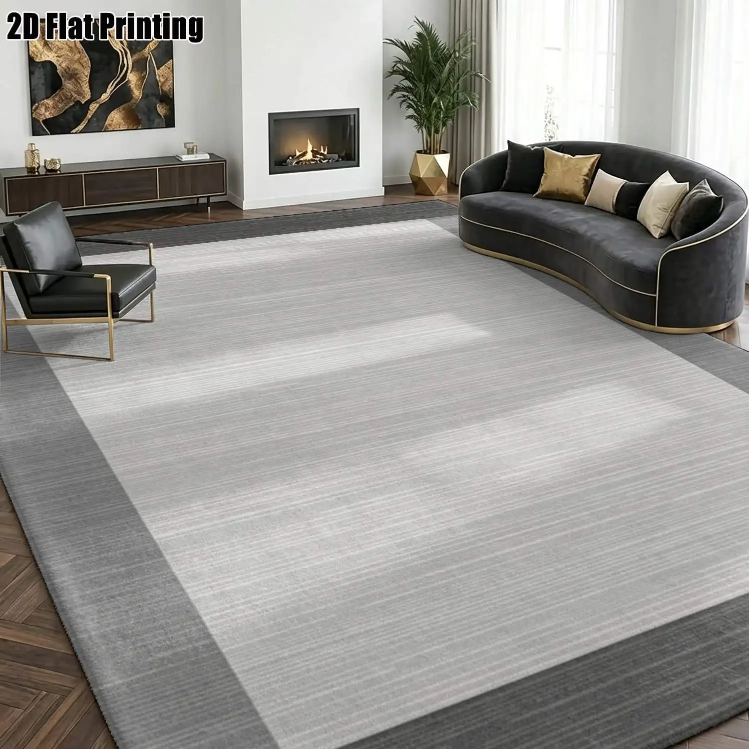 1Pc 2D Printed Gray&White Geometric Striped Nordic Modern Minimalist Instagram-Style Carpet, Machine Washable, Multi-Size, Suitable for Entrance/Dining/Foyer/Bedroom/Living Room Home Decor Floor Mat