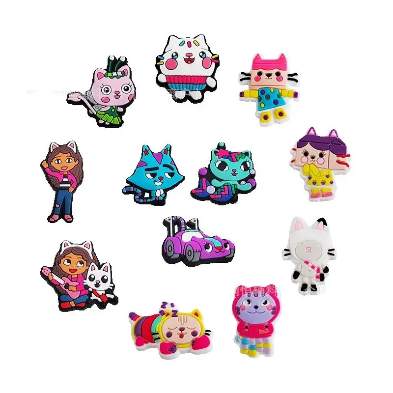 Mesuca Cute Dollhouse PVC Cartoon Cat Girl Shoe Charms Detachable Clog Shoe‑Buckle DIY Wristband Decor Ornament Accessories