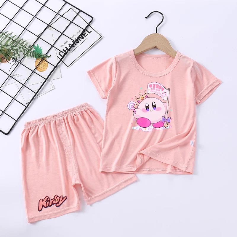 New Kirbys Children Short Pyjama Set Game Character Print Two Piece Suit Girls Summer Casual Homewear Kawaii Kids Clothing Gifts
