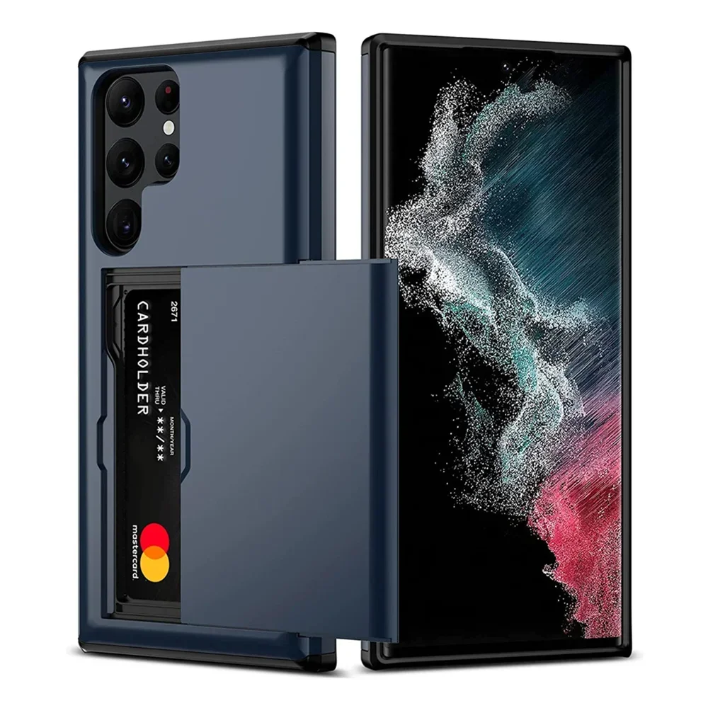 Funda con tarjeta deslizante para Samsung Galaxy S24 S23 Ultra S22 S21 S20 FE S10 Plus, carcasa dura para teléfono Galaxy Note 20 10 9