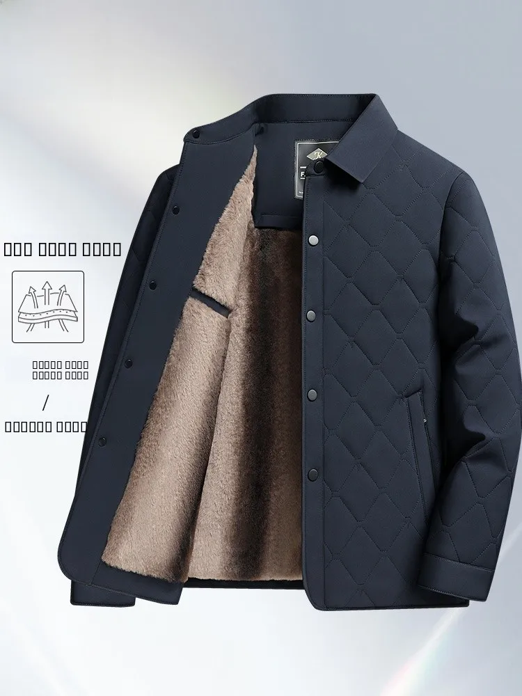 

Зимняя одежда для мужчин среднего возраста: хлопковая куртка с отложным воротником, осенне-зимнее пальто на флисовой подкладке, теплая.