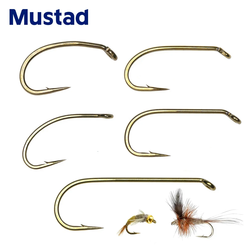 Mustad 30pcs Bronze Fly Fishing Hooks Tying Material Caddis/Eggs/Nymph/Streamer/Dry/Wet Signature Trout Lure Fly Hooks