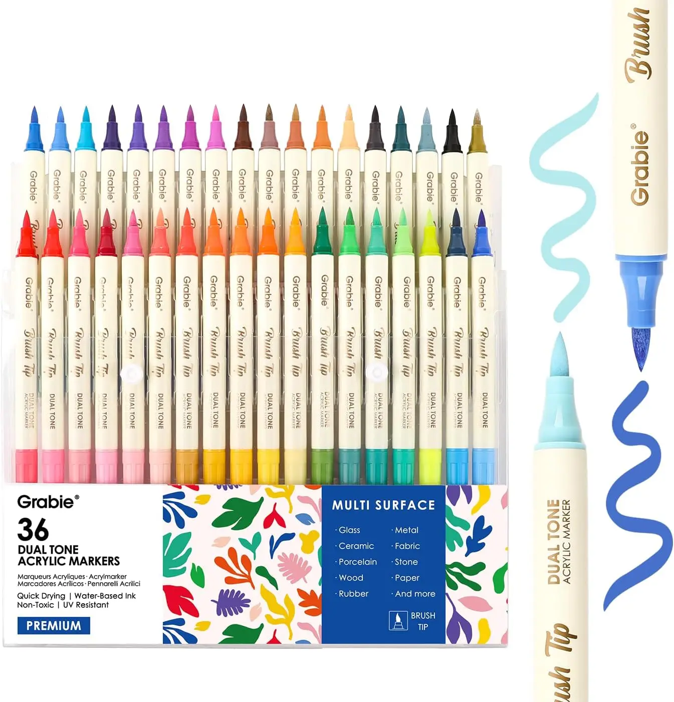 

72 Colors Acrylic Paint Markers, Dual Brush Tip, Water Based for Wood, Fabric, Canvas, Glass, Stone, Rock Painting, Art