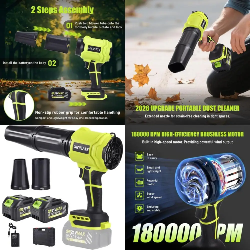 

21V 4000mAh Cordless Leaf Blower, Lightweight 2-Battery Handheld for Lawn, Patio, and Driveway Cleanup