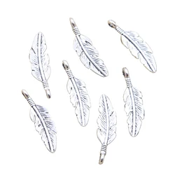 Dijes de hoja de pluma de 30 piezas, colgantes de Color plata antigua, fabricación de joyas hechas a mano tibetanas, 23x6mm