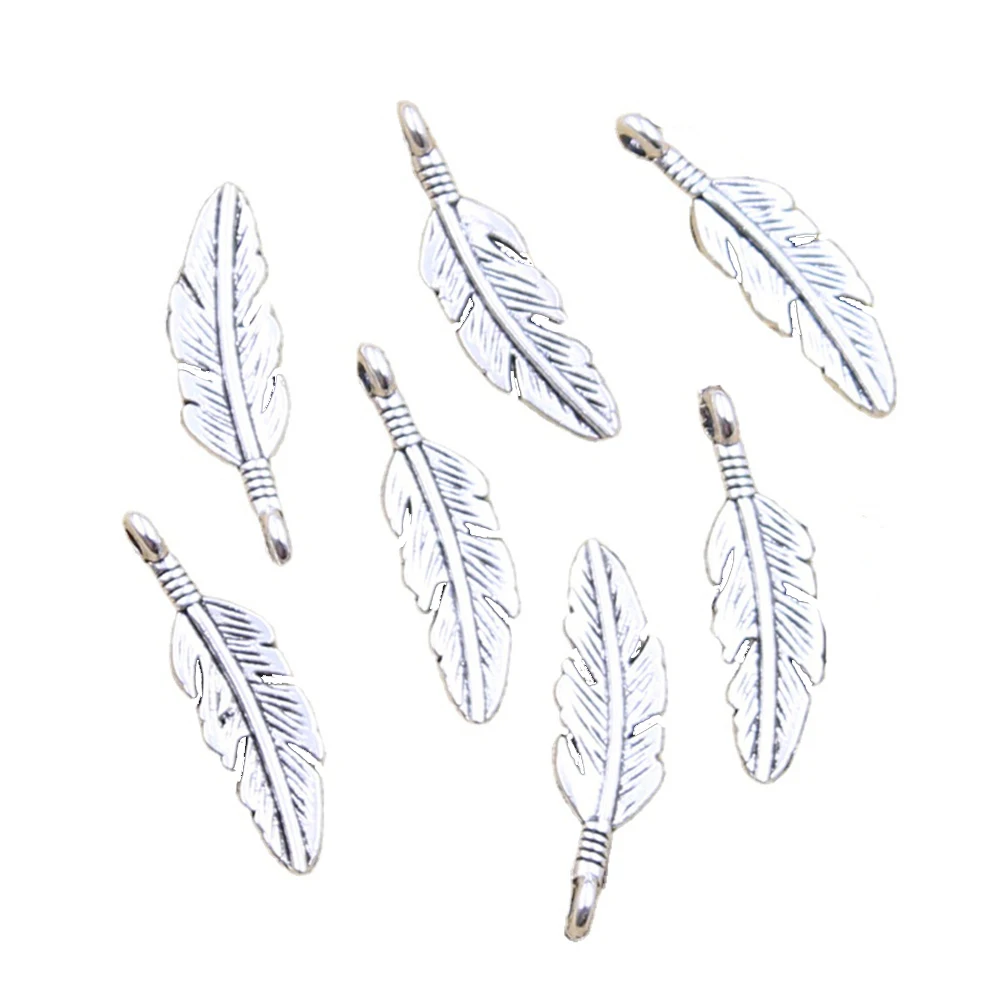 30 sztuk Charms liść z piórkiem 23x6mm antyczne srebro kolorowe wisiorki dokonywanie DIY Handmade tybetański znalezienie biżuterii