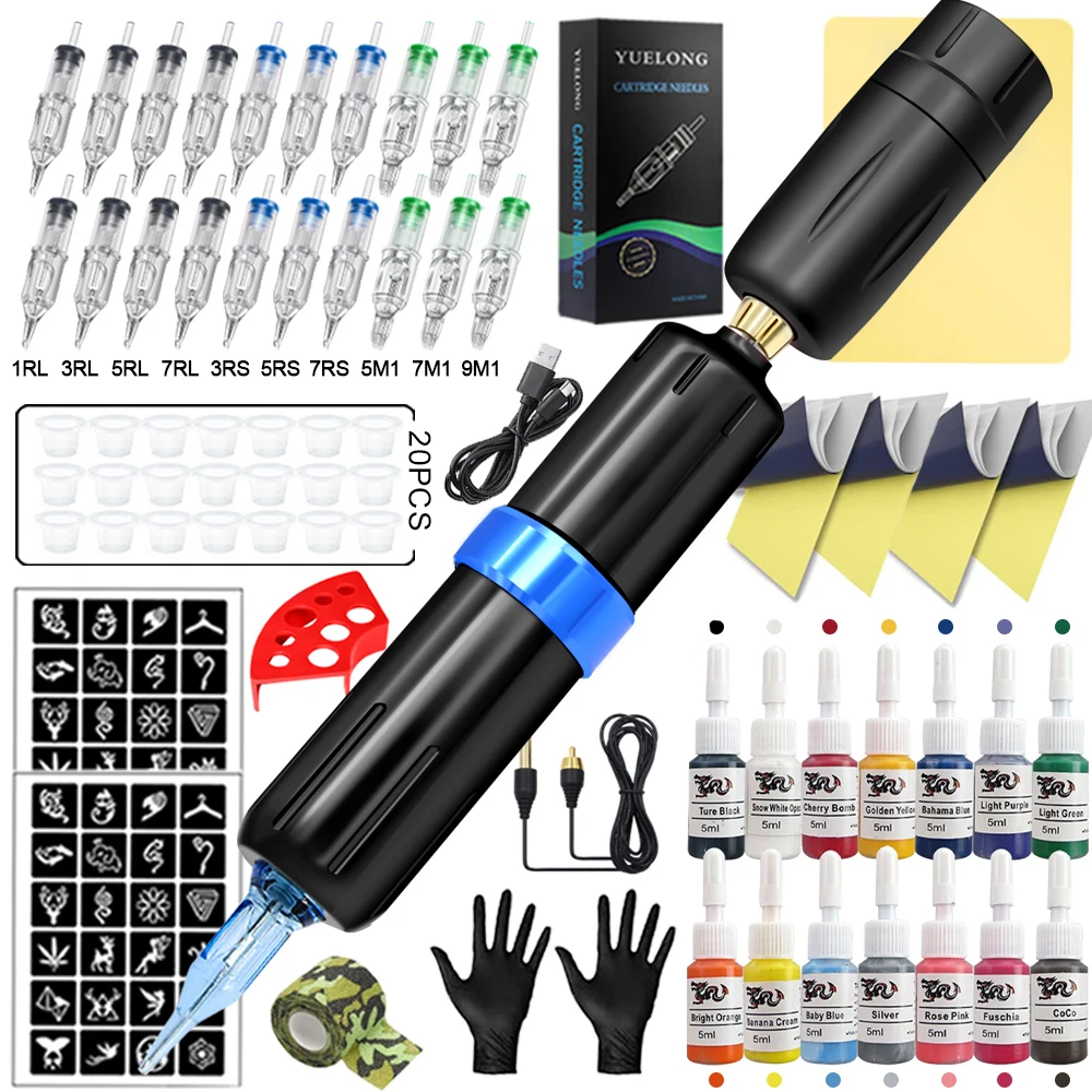 

Wireless Tattoo Kit Portable Rotary Tattoo Pen Set with Cartridge Needles Power Supply Inks for Permanent Make-up Tools