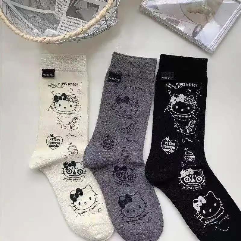 Милые и милые длинные носки с рисунком «Hello Kitty» в Интернете, знаменитости, корейская версия, универсальные и удобные студенческие длинные носки